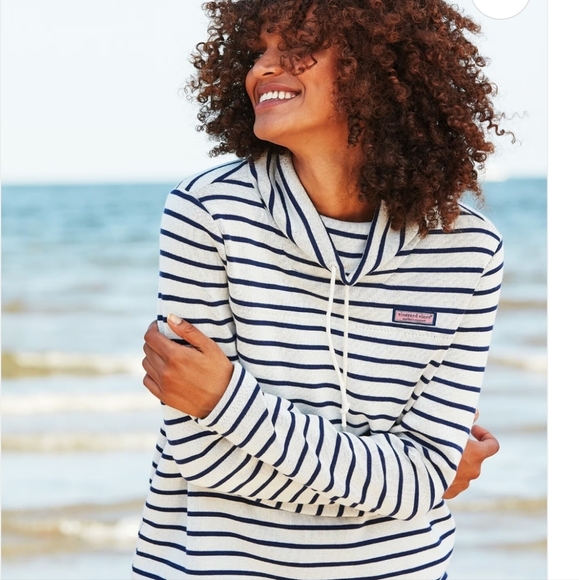 NWOT Vineyard Vines Women's Blue And White Striped PulloverTunicFunnelNeck SizeM - Picture 2 of 16